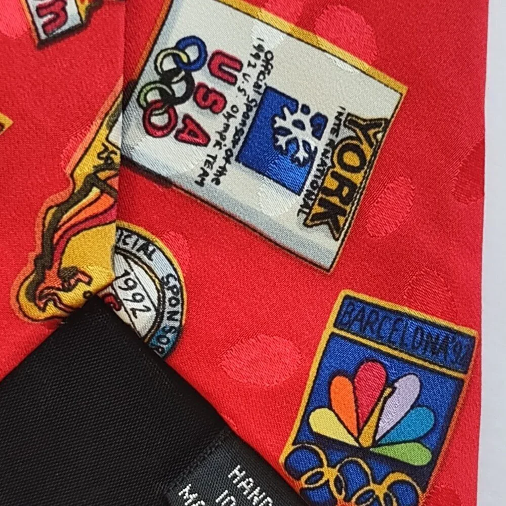 Vintage Nicole Miller Silk Neck Tie '92 Barcelona US Olympic Collectible Logos
